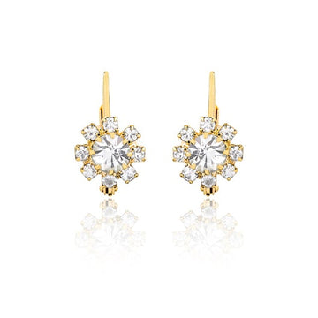 18K Gold Layered Oro Laminado Assorted Colors Flower Design Leverback Earrings 21.0108/1/2/3 (More Colors)